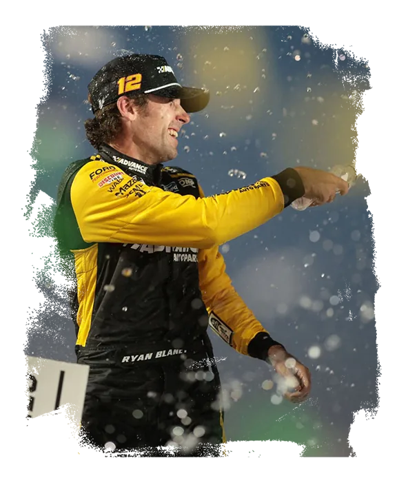 Ryan Blaney celebrating in an official website photograph